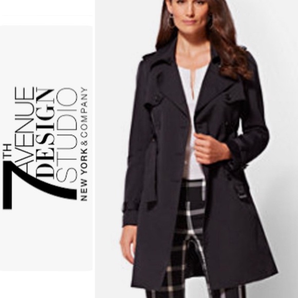 7th Avenue Design Studio New York & Co. Women's Black Double Breasted Raincoat M - Picture 10 of 16